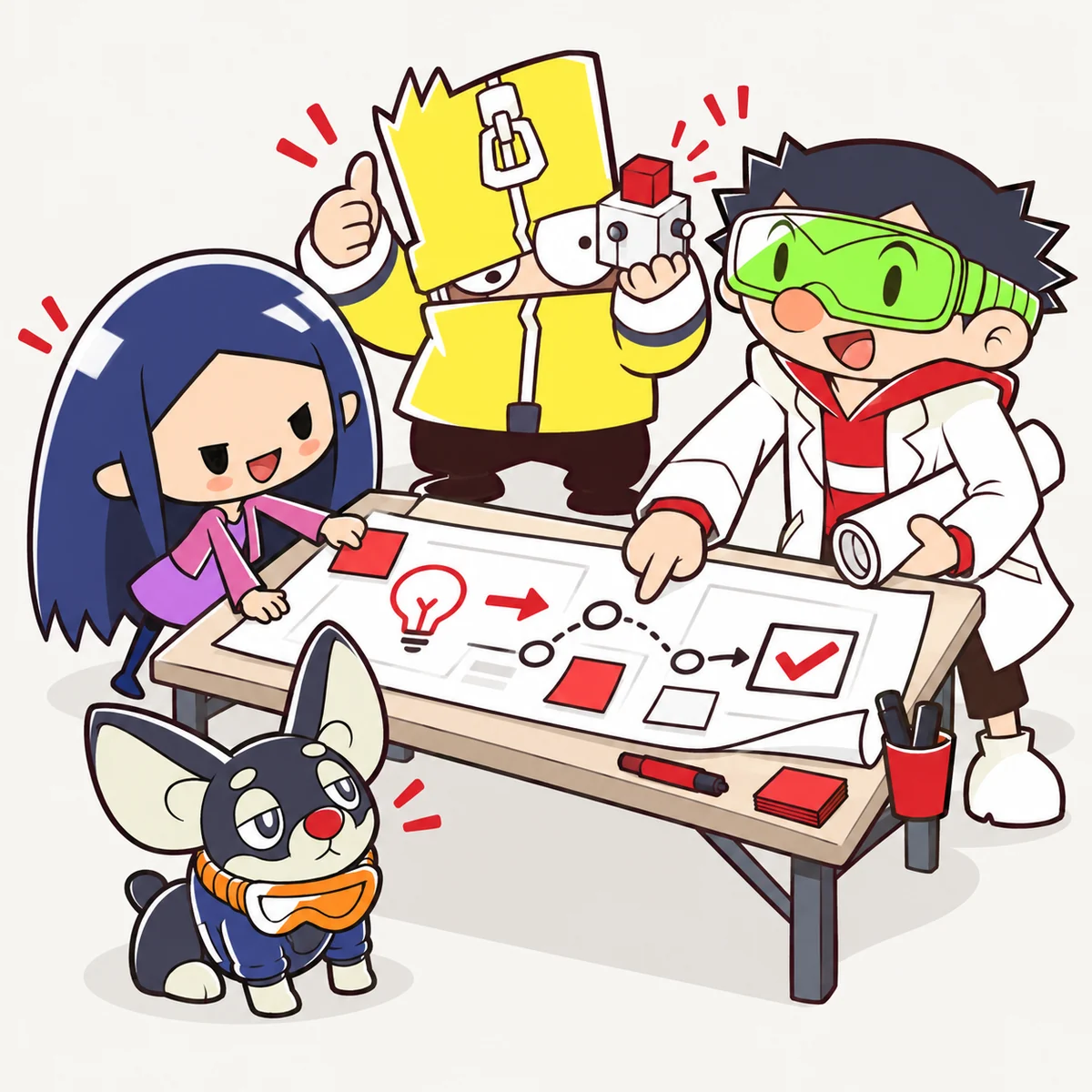 Olan, Seen, Franken และ Gubgam ช่วยกันวางแผนและต่อยอดไอเดียของทีม OLANLAB