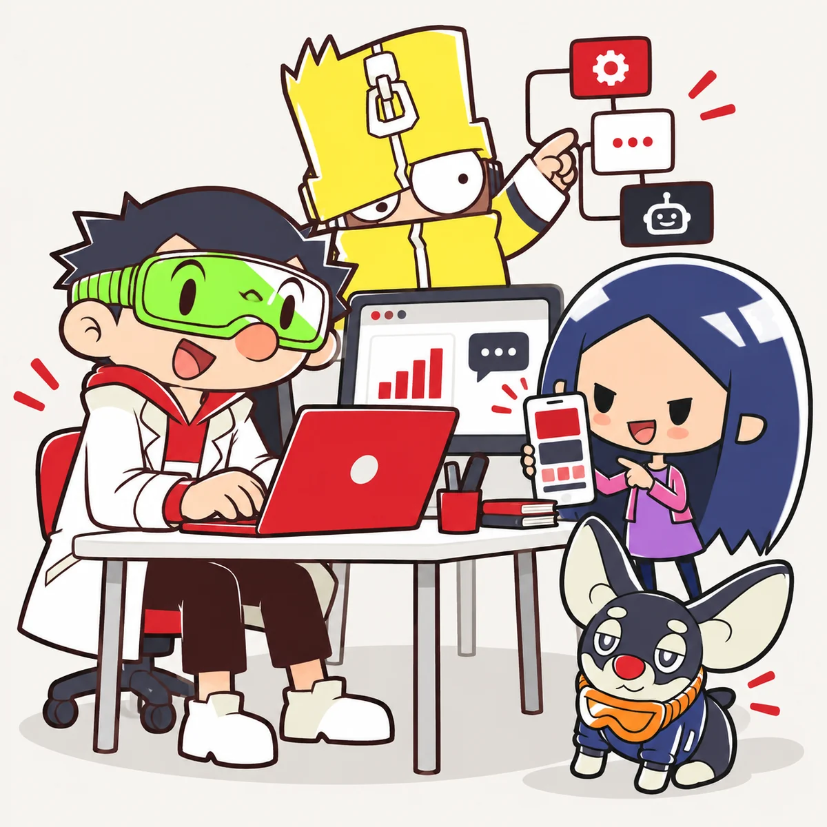 คาแรกเตอร์ Olan, Seen, Franken และ Gubgam ร่วมกันพัฒนาเว็บไซต์ แอป และระบบ AI
